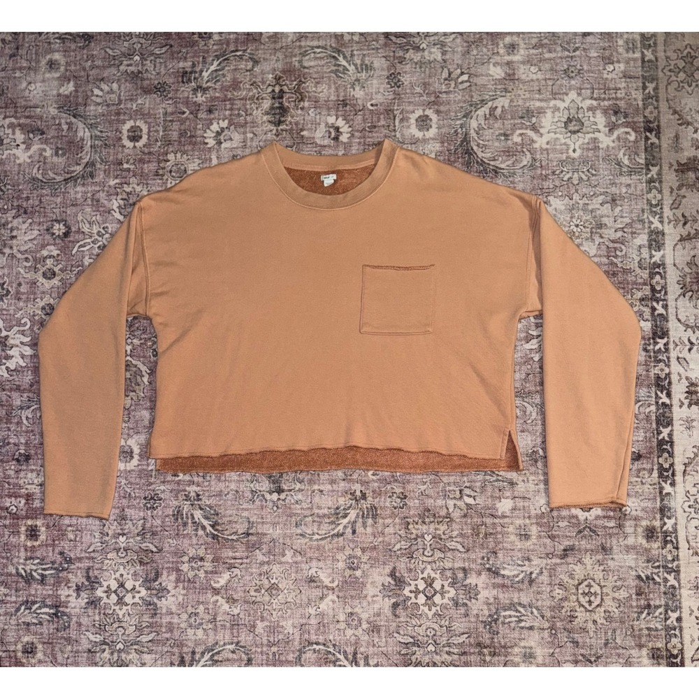 Aerie Womens Cropped French Terry Oversized Sweatshirt Raw Hem Pocket Pullover L